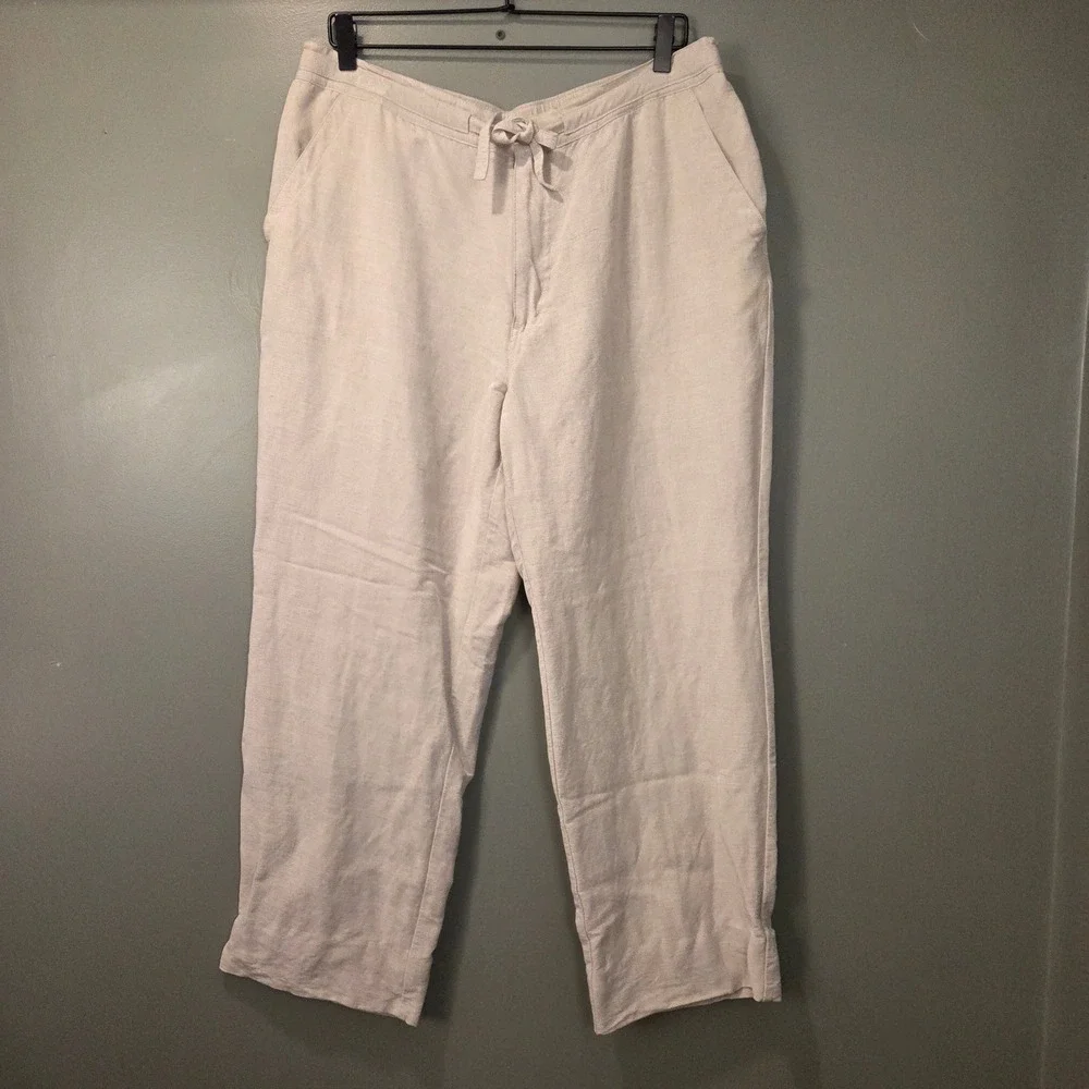 Cubavera Men's Linen Blend Straight Leg Cropped Pants Size L Drawstring Waist